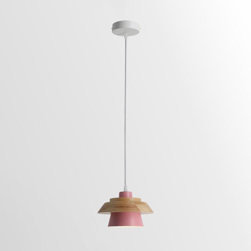 Pink Zaid Modern Pendant Light with wooden accents