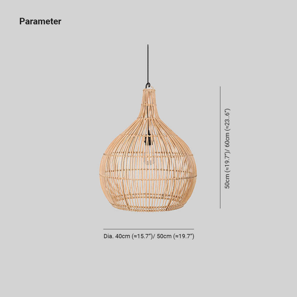 Muto Rattan Pendant Light Dimensions, Dia 40cm and 50cm, 50cm/60cm