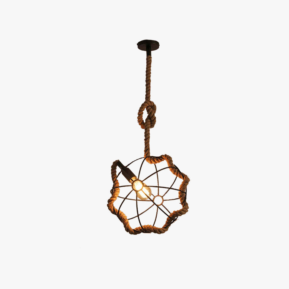 Epoch Retro LED Pendant Light with Metal Frame and Rope Details