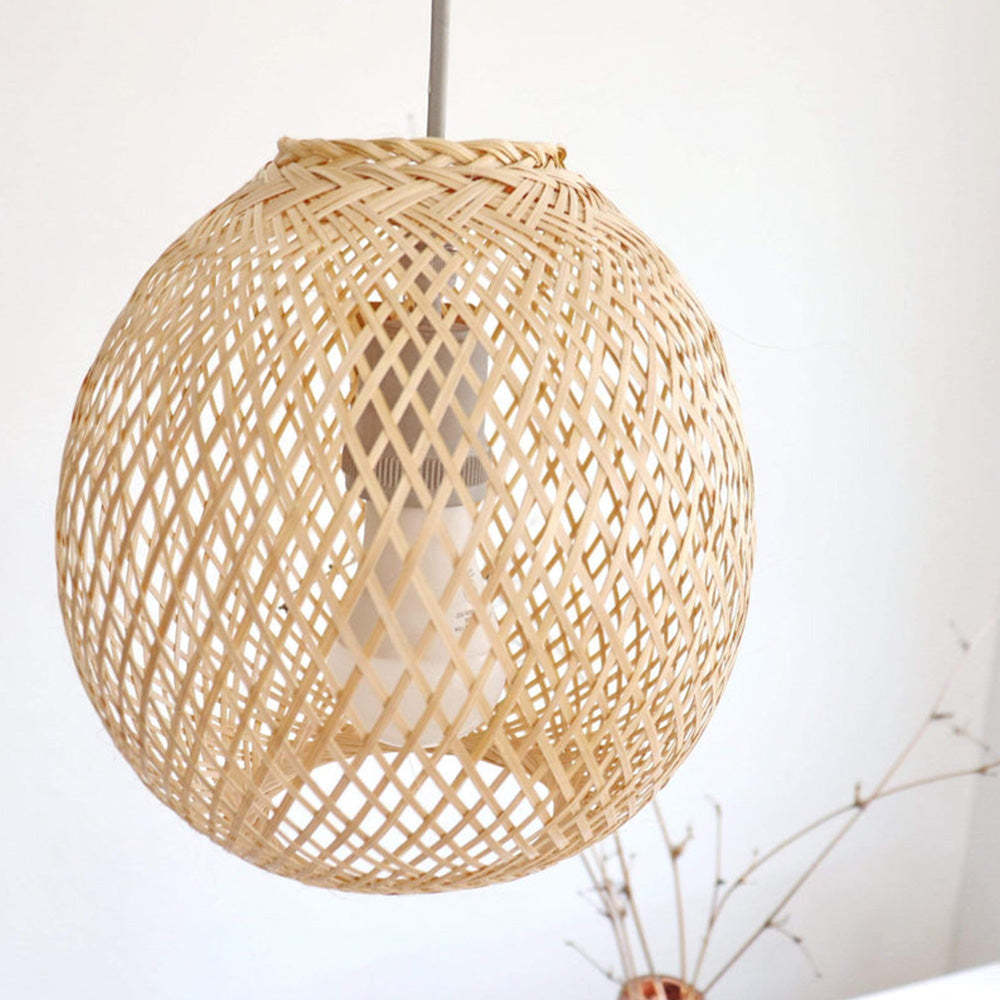Round bamboo pendant light, woven design for bedroom and living room