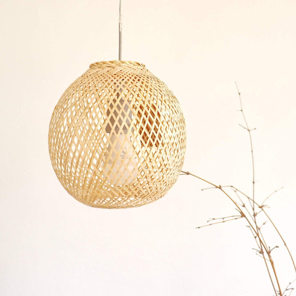 Muto bamboo pendant light, woven design for bedroom