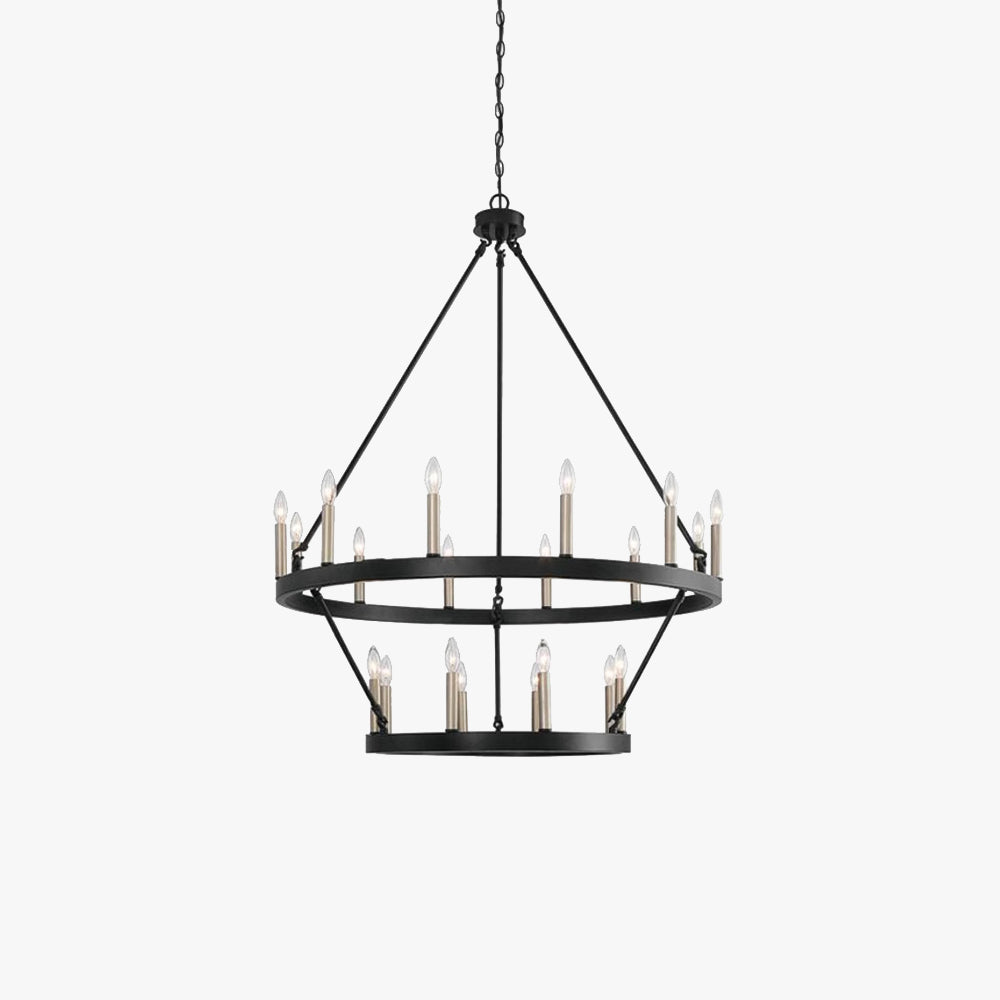 Modern black chandelier with LED lights, perfect for dining or living room.