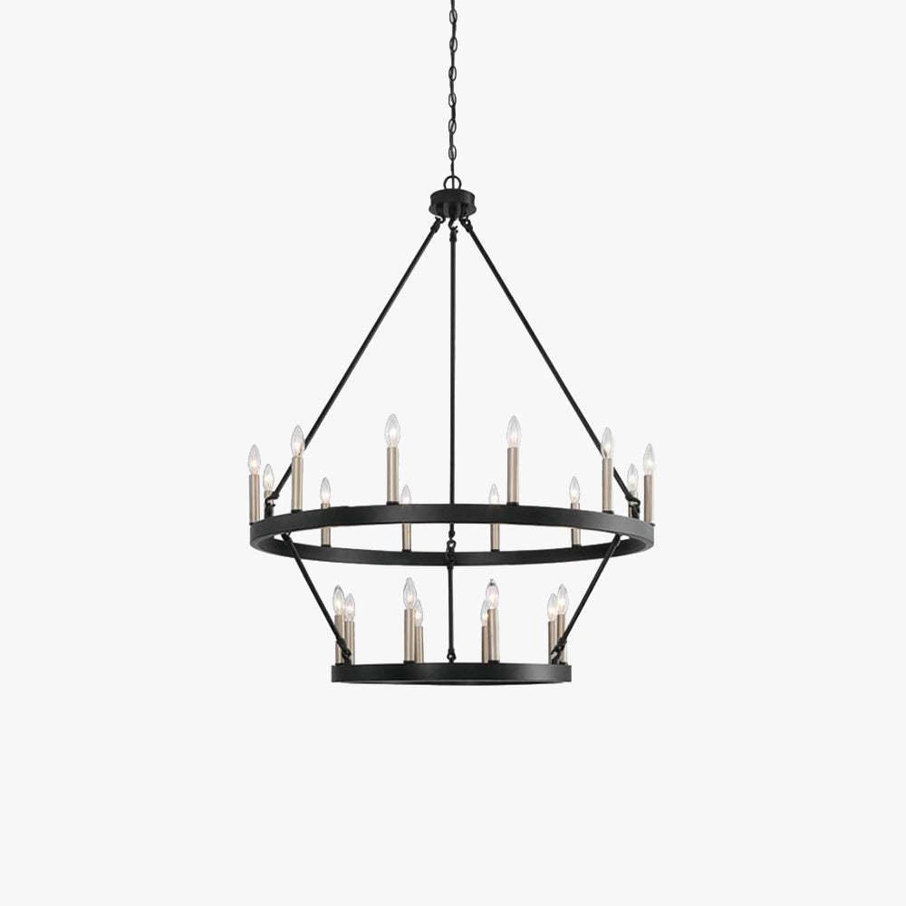 Modern black chandelier with LED lights, perfect for dining or living room.
