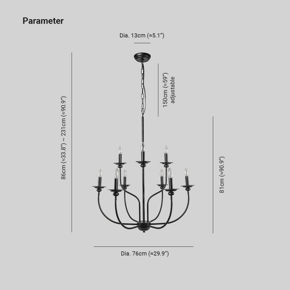 Silva Chandelier Dimensions - Black Metal, Adjustable Height