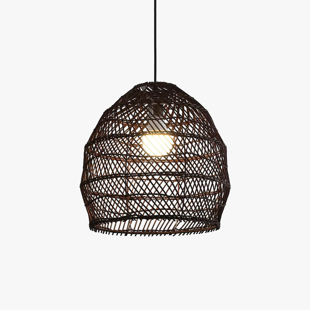 Muto Retro Rattan Pendant Light - Wood Finish