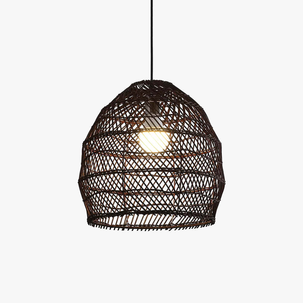 Muto Retro Rattan Pendant Light - Wood Finish