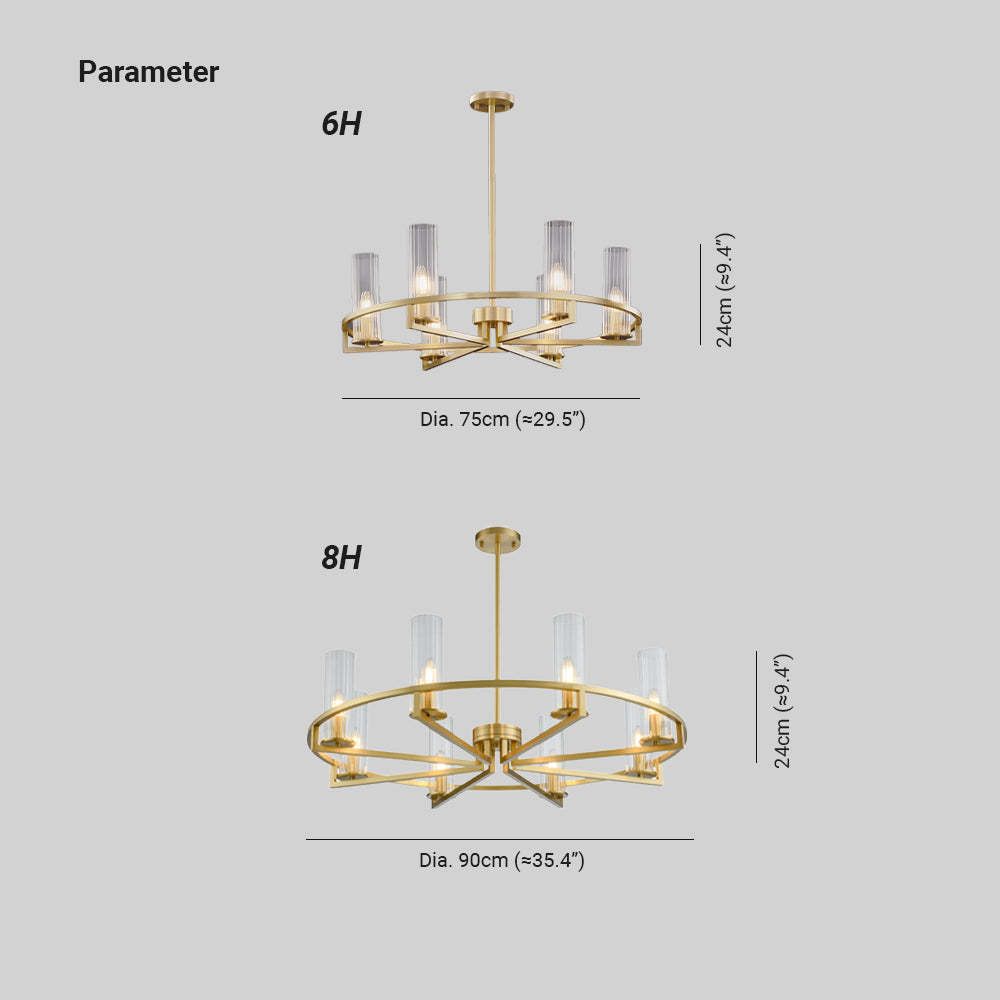 Arisha pendant light dimensions: 6H & 8H, brass finish.