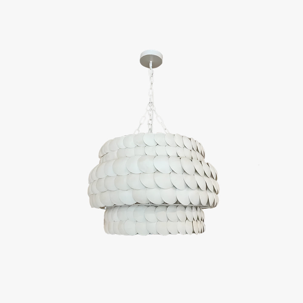 Morandi Vintage Design LED Pendant Light, white metal, fish scale design