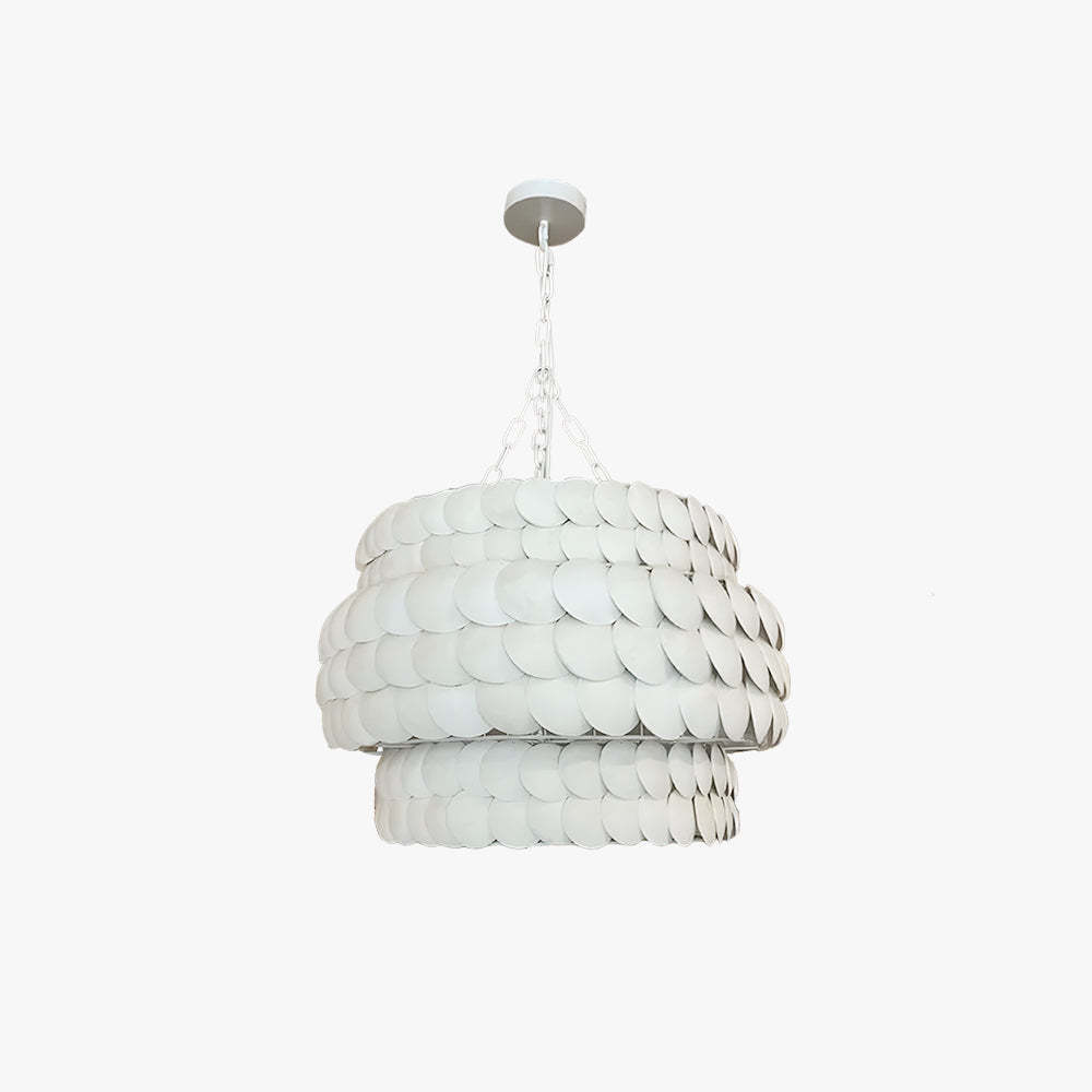 Morandi Vintage Design LED Pendant Light, white metal, fish scale design