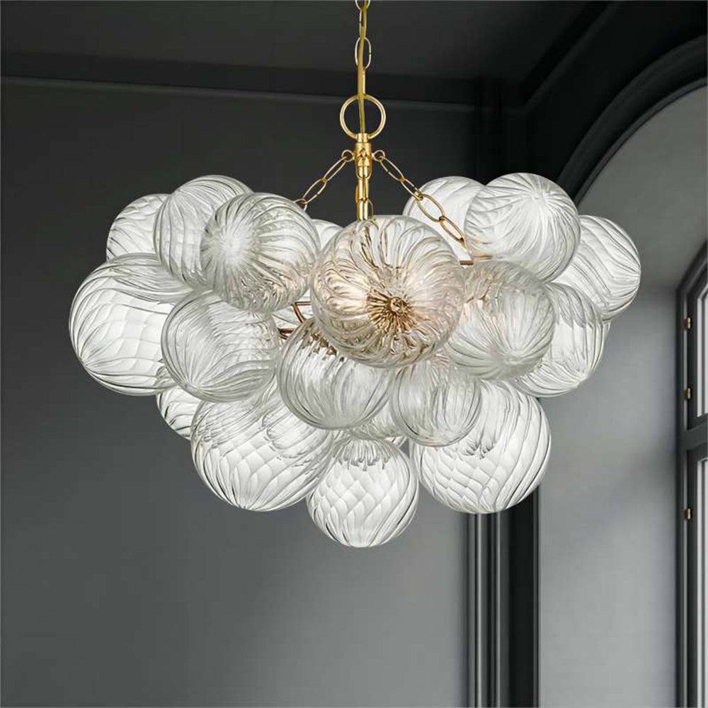 Valentina bubble glass chandelier, gold fixture, modern living room lighting
