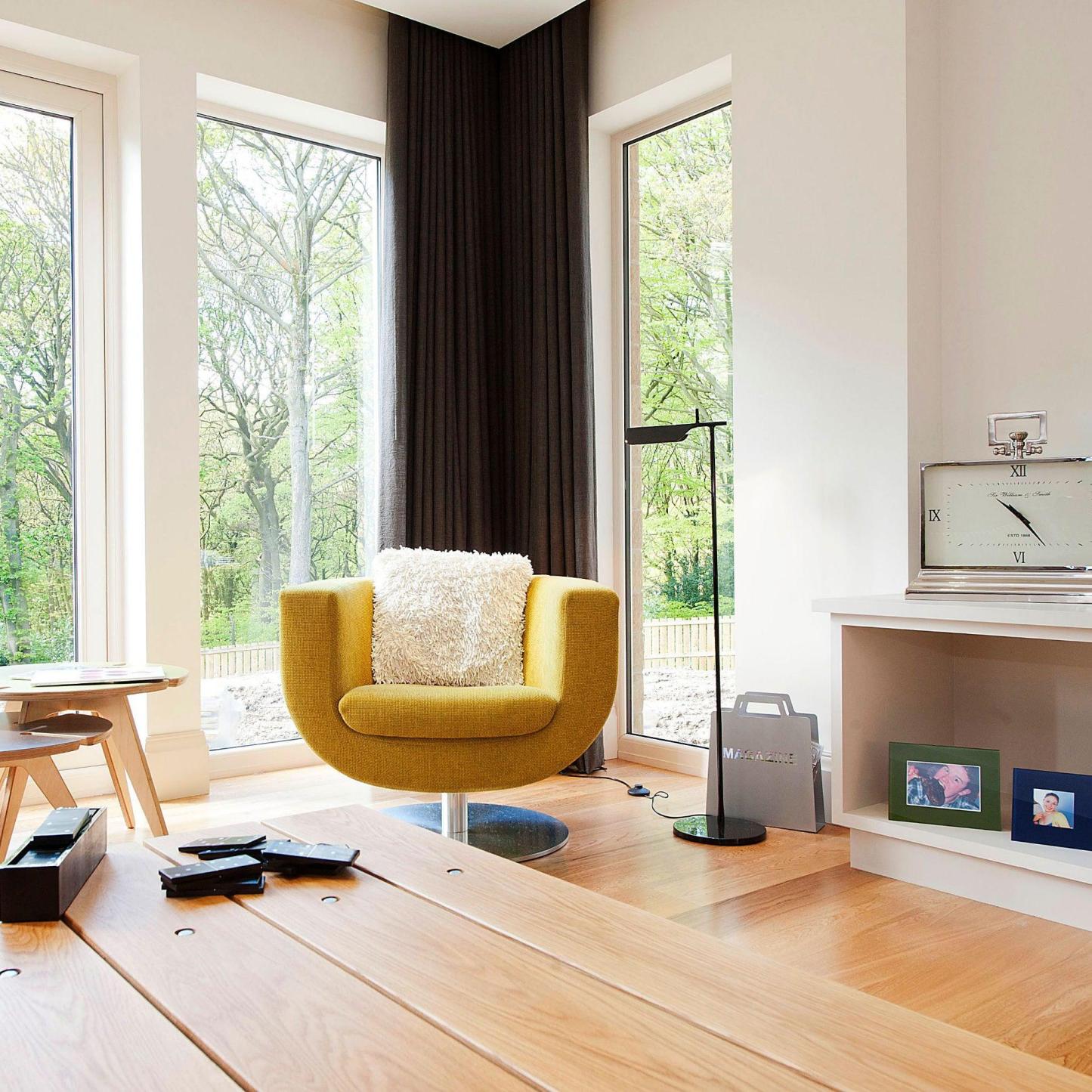 Modern living room with Edge minimalist floor lamp