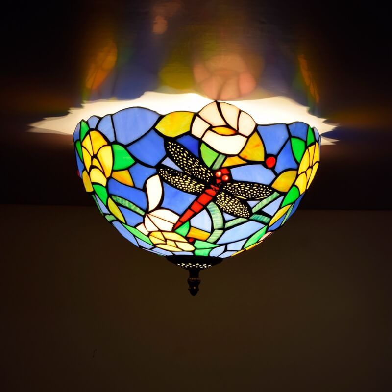 Eryn Vintage Multicolor Glass Ceiling Light with Dragonfly