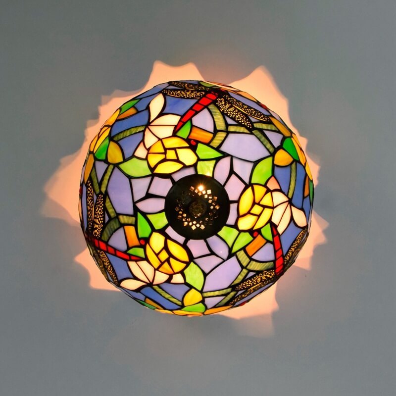 Eryn Vintage Multicolor Glass Ceiling Light - Colorful Floral Pattern
