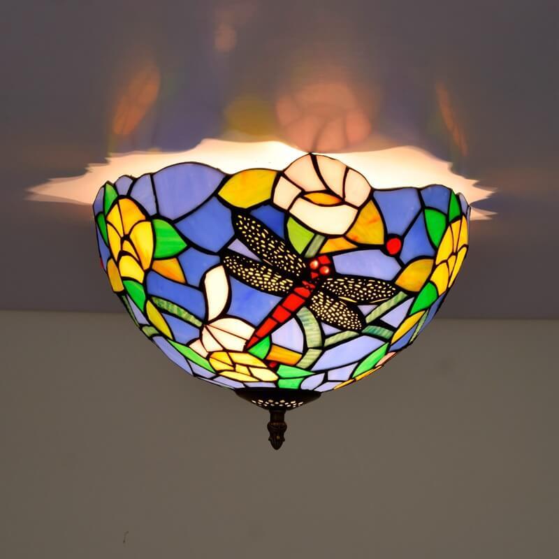 Eryn Vintage Multicolor Glass Ceiling Light with Dragonfly