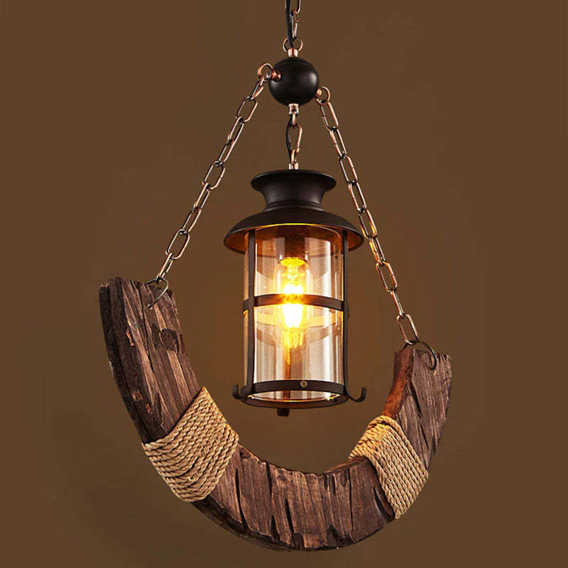 Rustic Austin pendant light with wood and rope detail for dining room