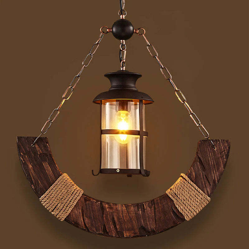 Austin pendant light: rustic wood and glass fixture