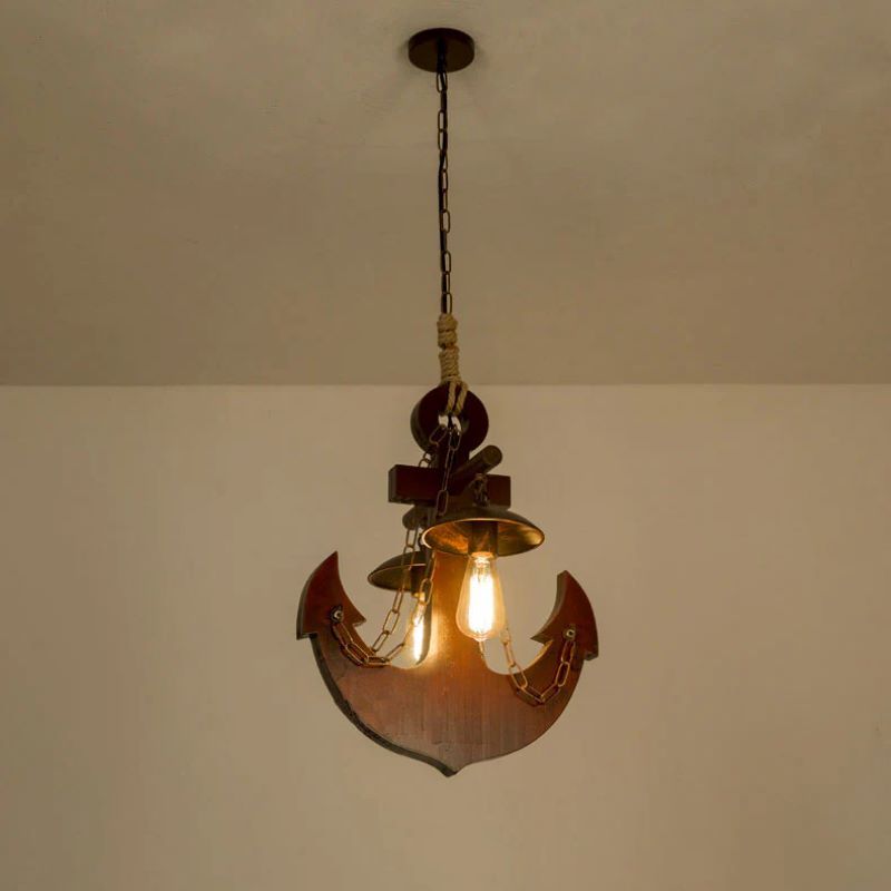 Austin anchor pendant light, wood, metal, and chain.