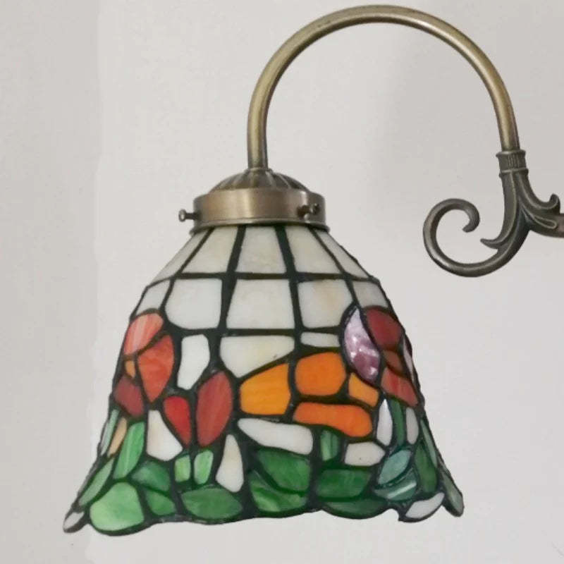 Colorful glass flower lampshade with bronze fixture