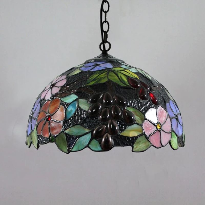 Eryn Retro Pendant Light with floral stained glass shade