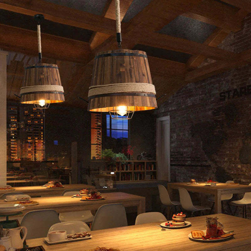 Rustic wood pendant light for bar or dining room