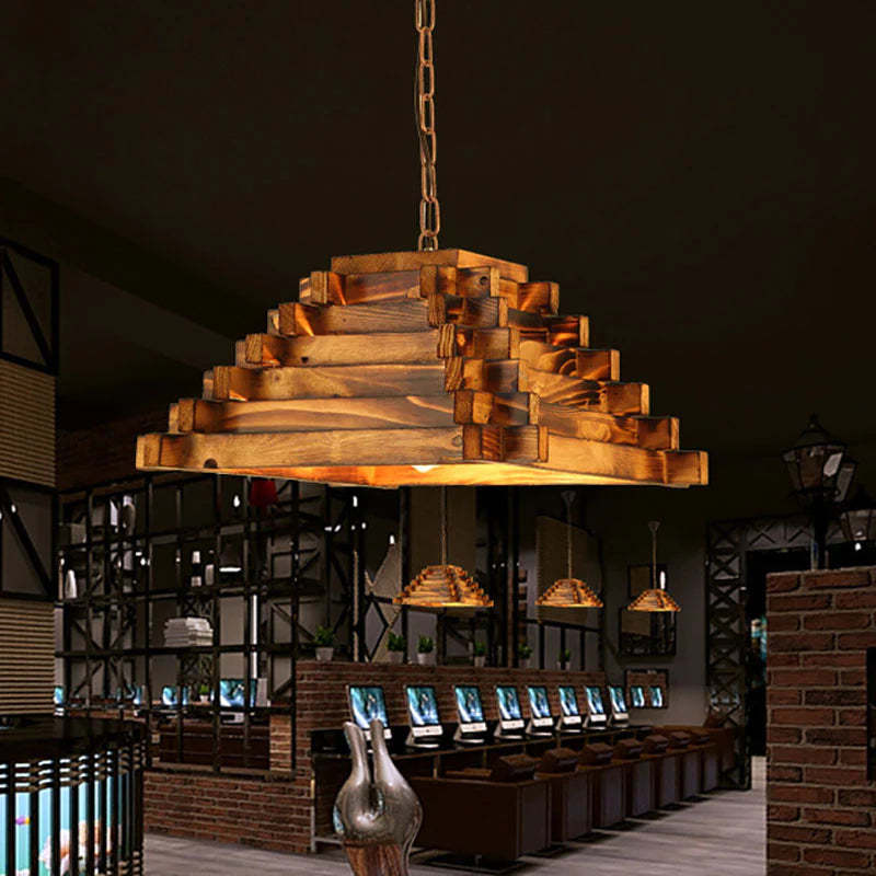 Austin wooden pendant light. Rustic bar lighting fixture.