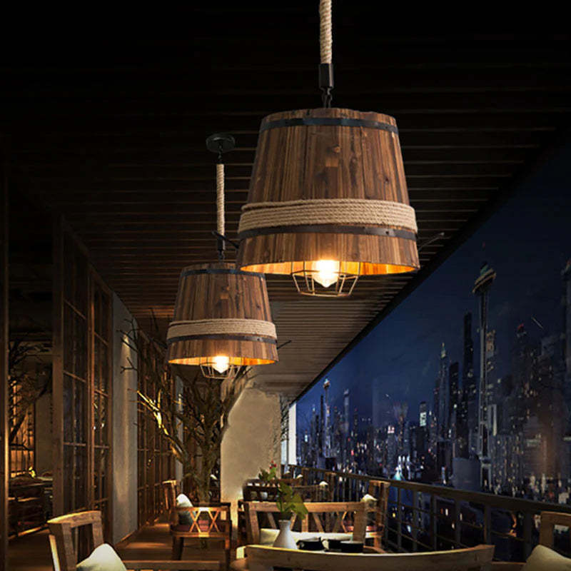 Austin wood pendant light: rustic lighting for bar or dining.