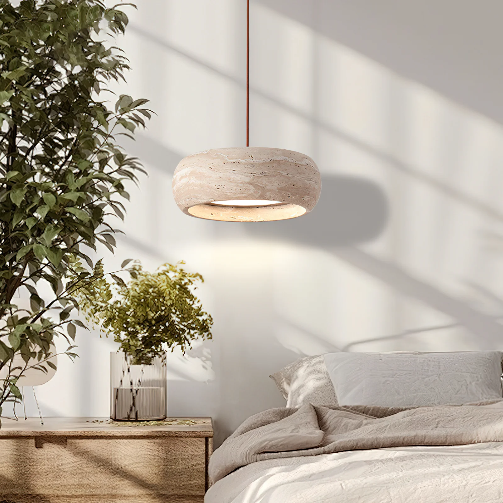Ozawa Modern Round Cement Pendant Light in Bedroom
