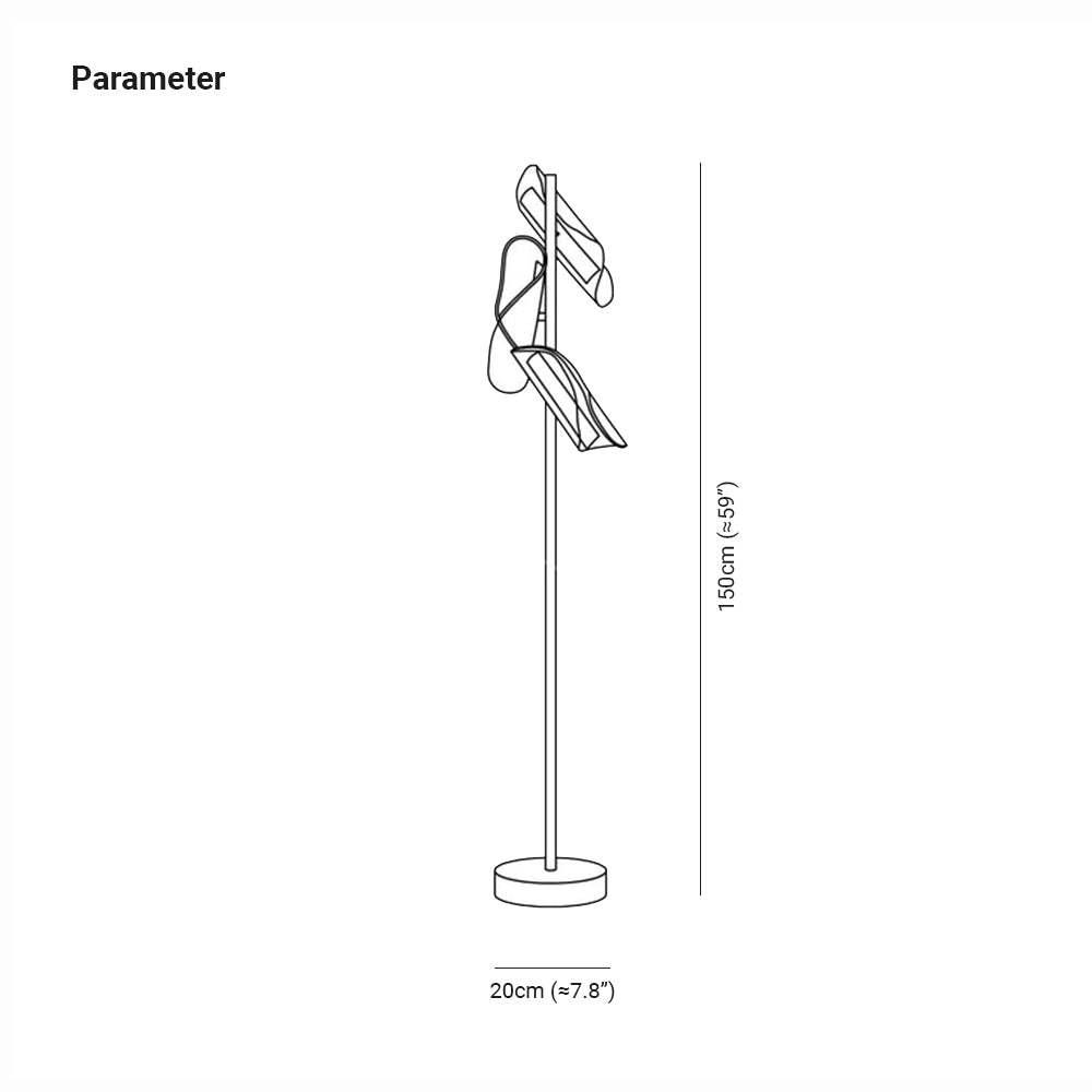 Salgado Floor Lamp Dimensions - 150cm tall, 20cm base
