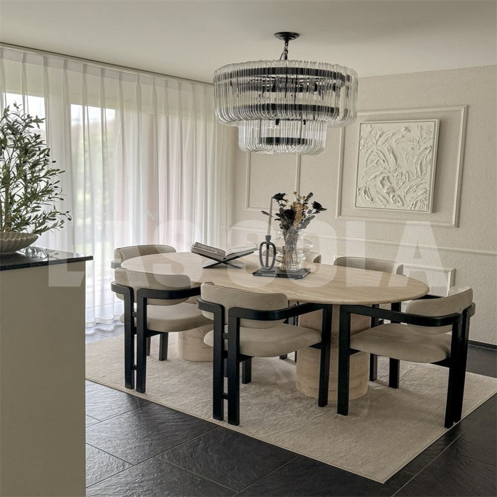 Marilyn Chandelier in a modern dining setting, Lassola lighting