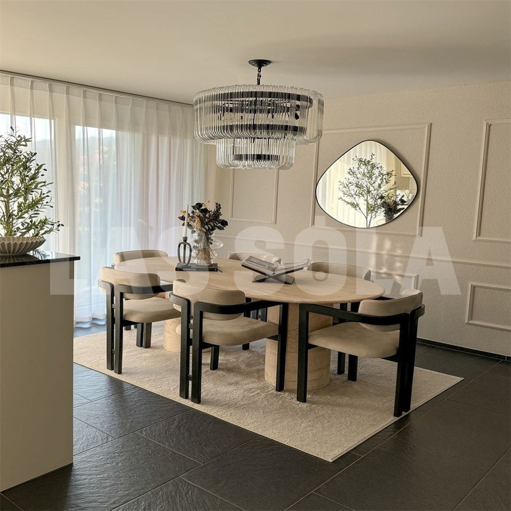 Marilyn Chandelier above dining table, Lassola lighting