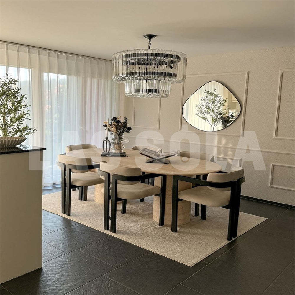 Marilyn Chandelier above dining table, Lassola lighting