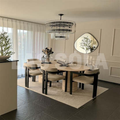 Marilyn Chandelier above dining table, Lassola lighting