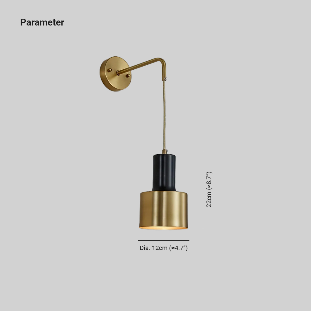 Orr Minimalism Brass Metal Black Wall Lamp Dining Room Bedroom