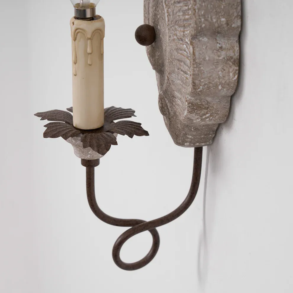 Alessio Vintage Metal Wood Old White Antique Gold Old Grey Wall Lamp Dining Room