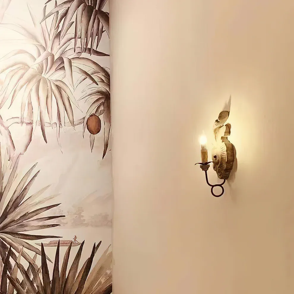 Alessio Vintage Metal Wood Old White Antique Gold Old Grey Wall Lamp Dining Room