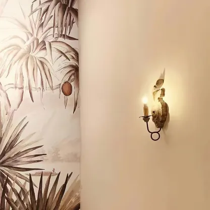 Alessio Vintage Metal Wood Old White Antique Gold Old Grey Wall Lamp Dining Room
