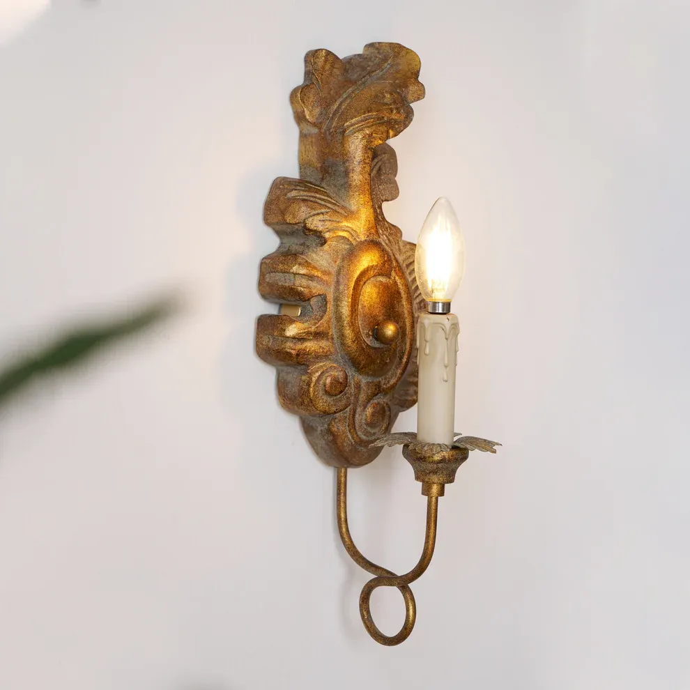 Alessio Vintage Metal Wood Old White Antique Gold Old Grey Wall Lamp Dining Room