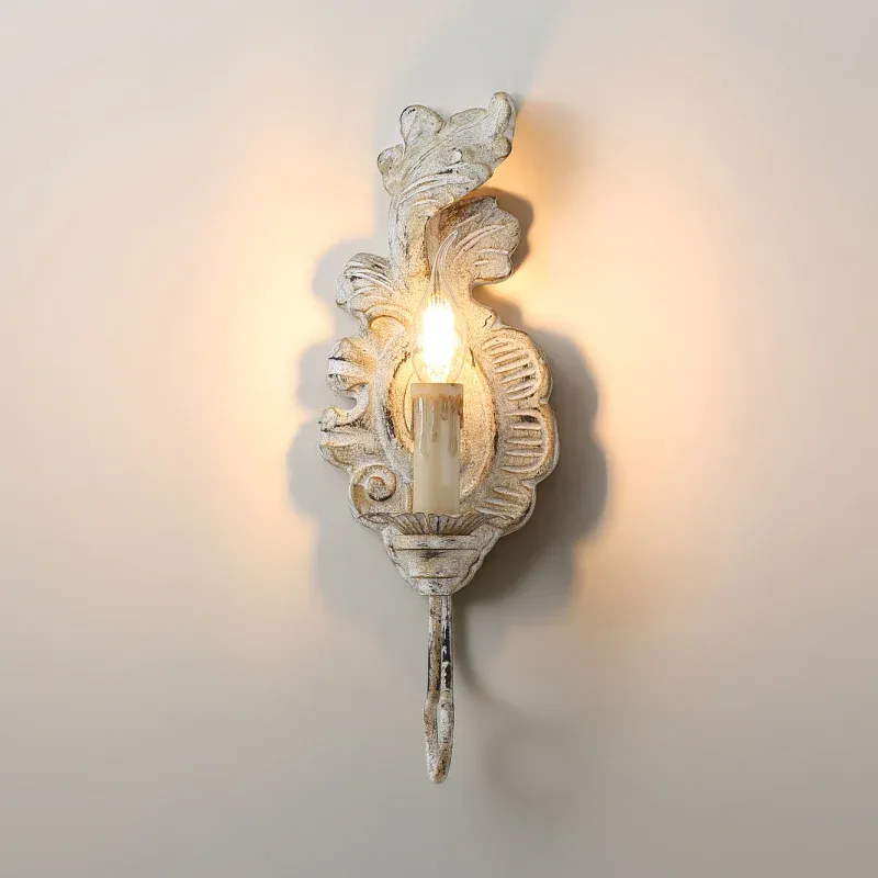Alessio Vintage Metal Wood Old White Antique Gold Old Grey Wall Lamp Dining Room
