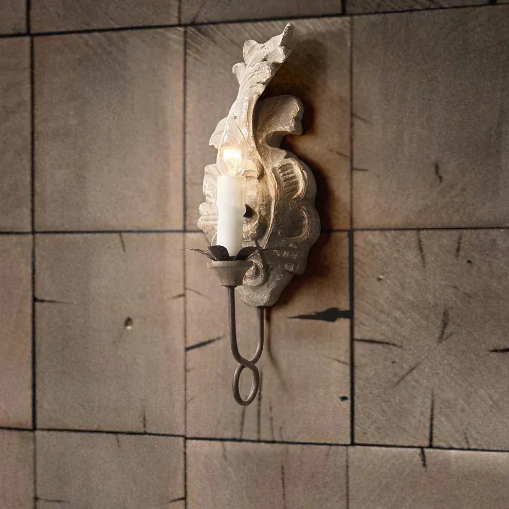 Alessio Vintage Metal Wood Old White Antique Gold Old Grey Wall Lamp Dining Room