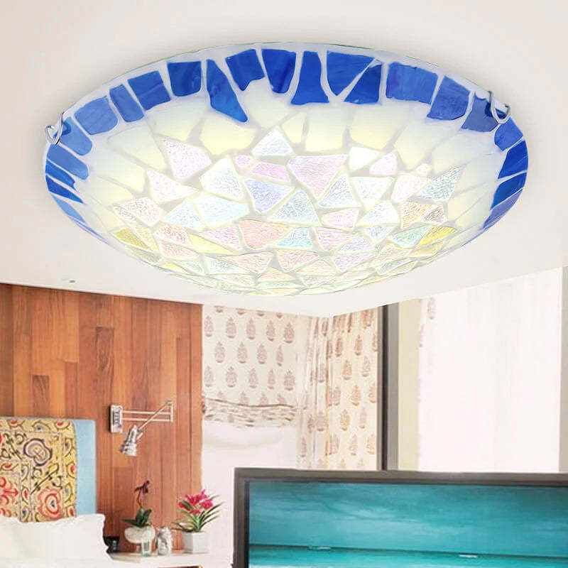 Eryn Vintage Flush Mount Ceiling Light - Blue and White Mosaic