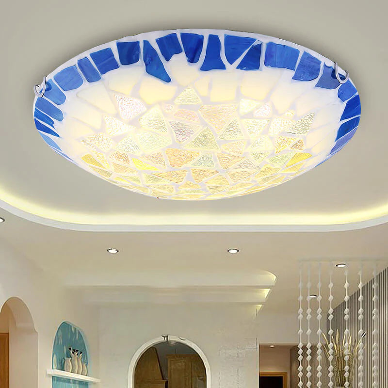 Eryn Vintage Flush Mount Ceiling Light with mosaic glass shade