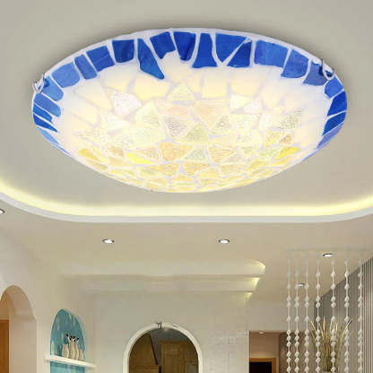 Eryn Vintage Flush Mount Ceiling Light with mosaic glass shade