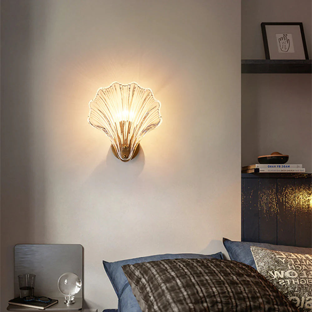 Bedroom lit by Veta Fashion shell wall lamp