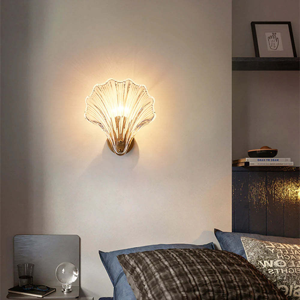 Bedroom lit by Veta Fashion shell wall lamp
