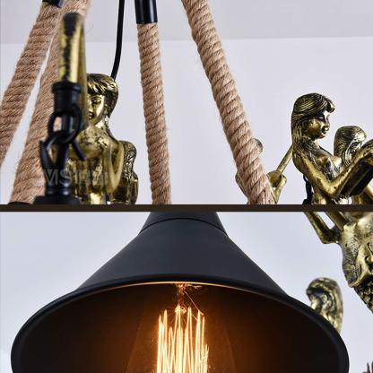 Epoch Vintage Trumpet Chandelier detail: mermaid and rope design