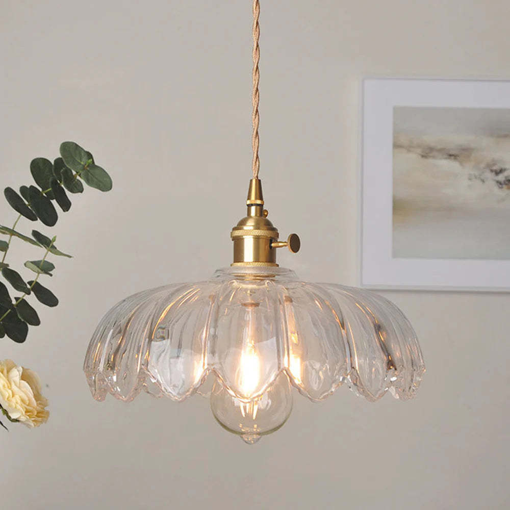Hailie Retro Pendant Light, Clear Glass Flower, Dining Room