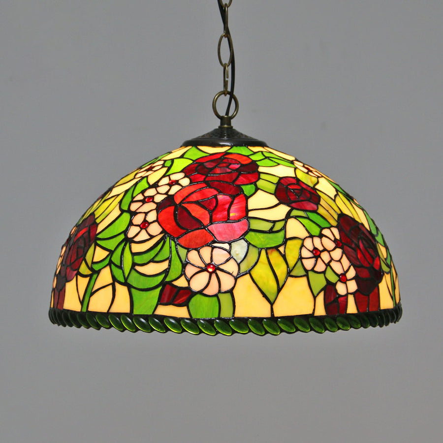 Eryn Vintage Butterfly Rose Pendant Light - Floral Glass Shade