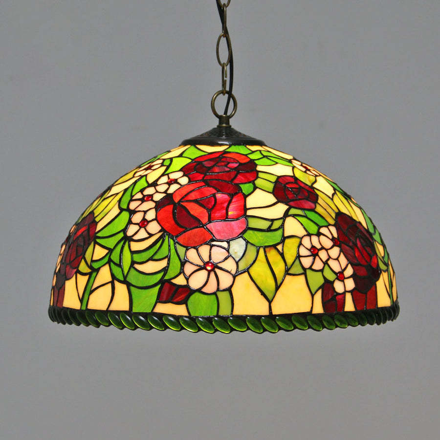 Eryn Vintage Butterfly Rose Pendant Light - Floral Glass Shade
