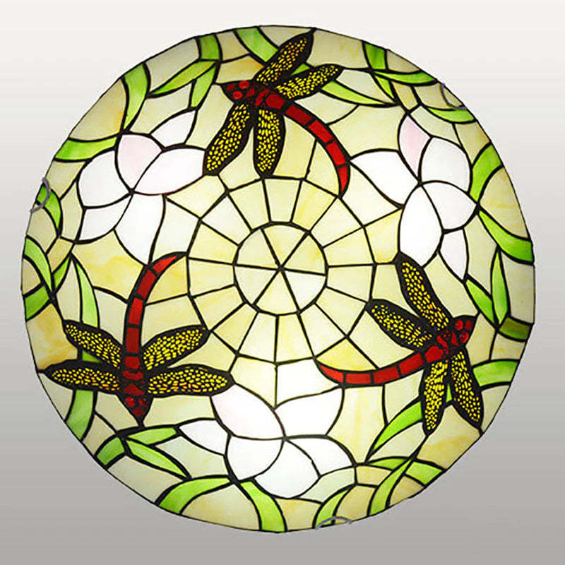 Eryn Vintage Multicolor Glass Ceiling Light with Dragonfly Design