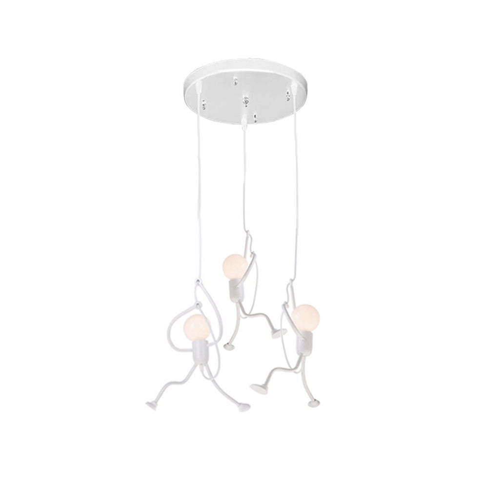 White Iron Man pendant light with three lights.